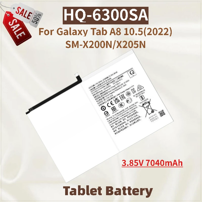

Аккумулятор для планшета большой емкости HQ-6300SA 3,85 В 7040 мАч для Galaxy Tab A8 10,5 (2022) SM-X200N/X205N Совершенно новый, высокое качество