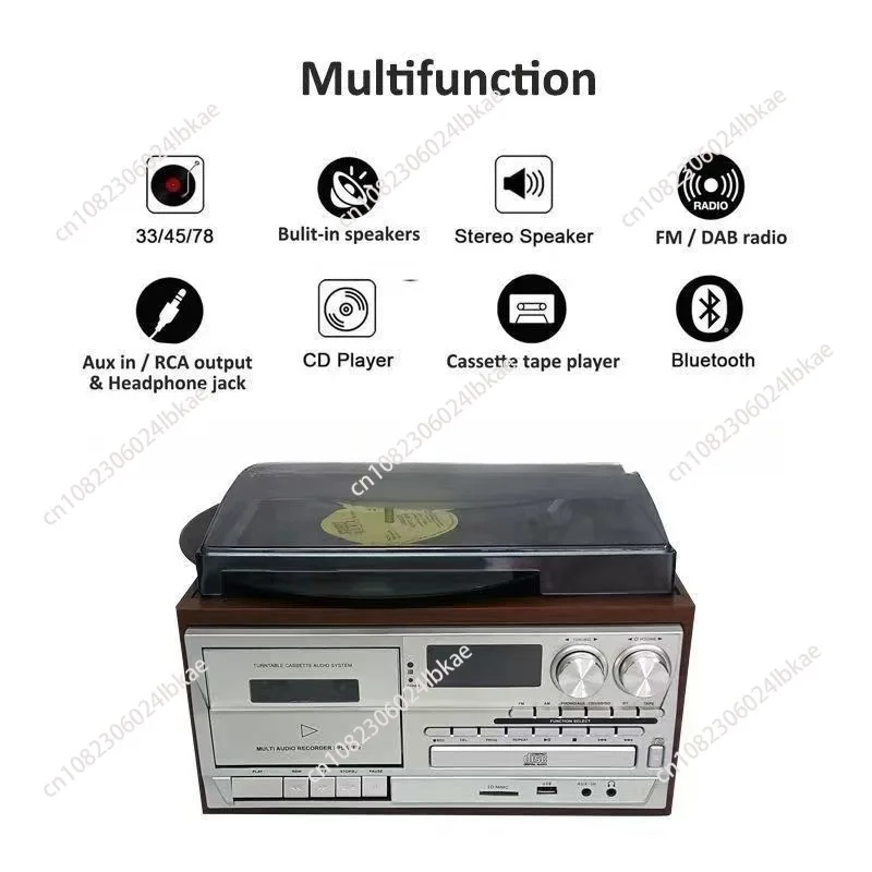 

Classic Retro Multifunction 10-in-1 Gramophone Vinyl Record CD Player Tape Radio Speaker Gramophone