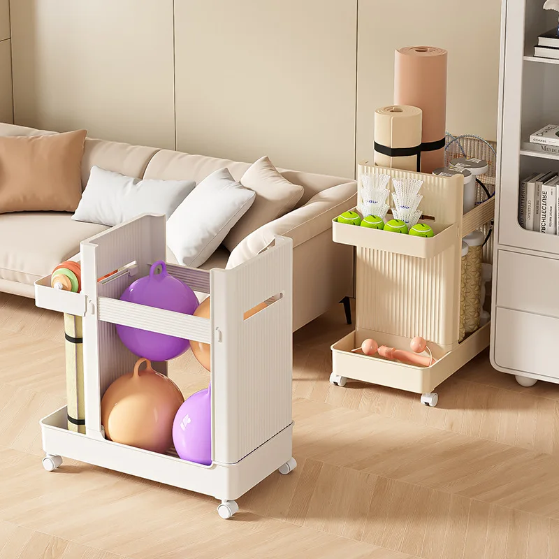 

Тележка для хранения бытового спортивного оборудования, корзина для сортировки с колесами, передвижная ракетка для бадминтона, коврик для йоги, устройство для хранения бесплатно