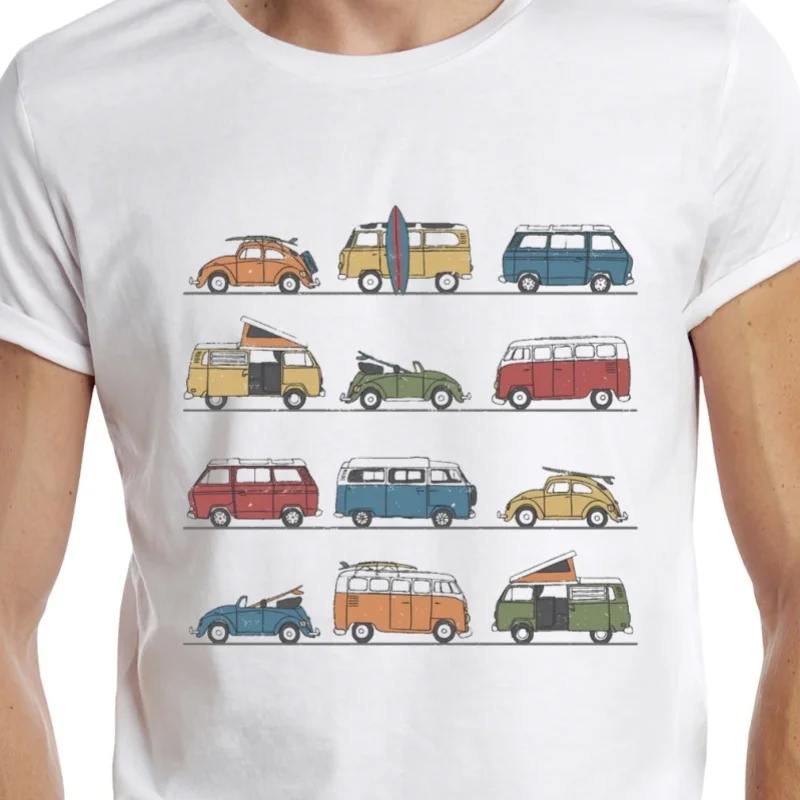 Sapextee Campervans imprimé hommt-shirt graphique rétro planche de Surf Sport tissu décontracté hauts Hipst