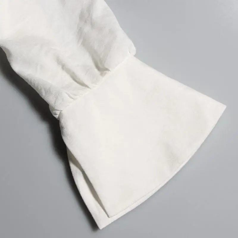 Kleid für Frauen Sommer sexy tiefe V-Ausschnitt Laterne Langarm Mode Streetwear solide unregelmäßige Leinen weiß Damen hemd Kleid