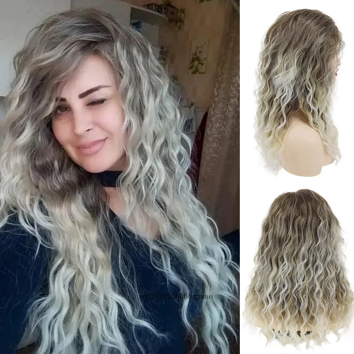 

Ash Blonde Synthetic Wigs Body Wave Wig for Women Long Water Curly Hairstyle Natural Sexy Ladies Cosplay Costume Halloween Party