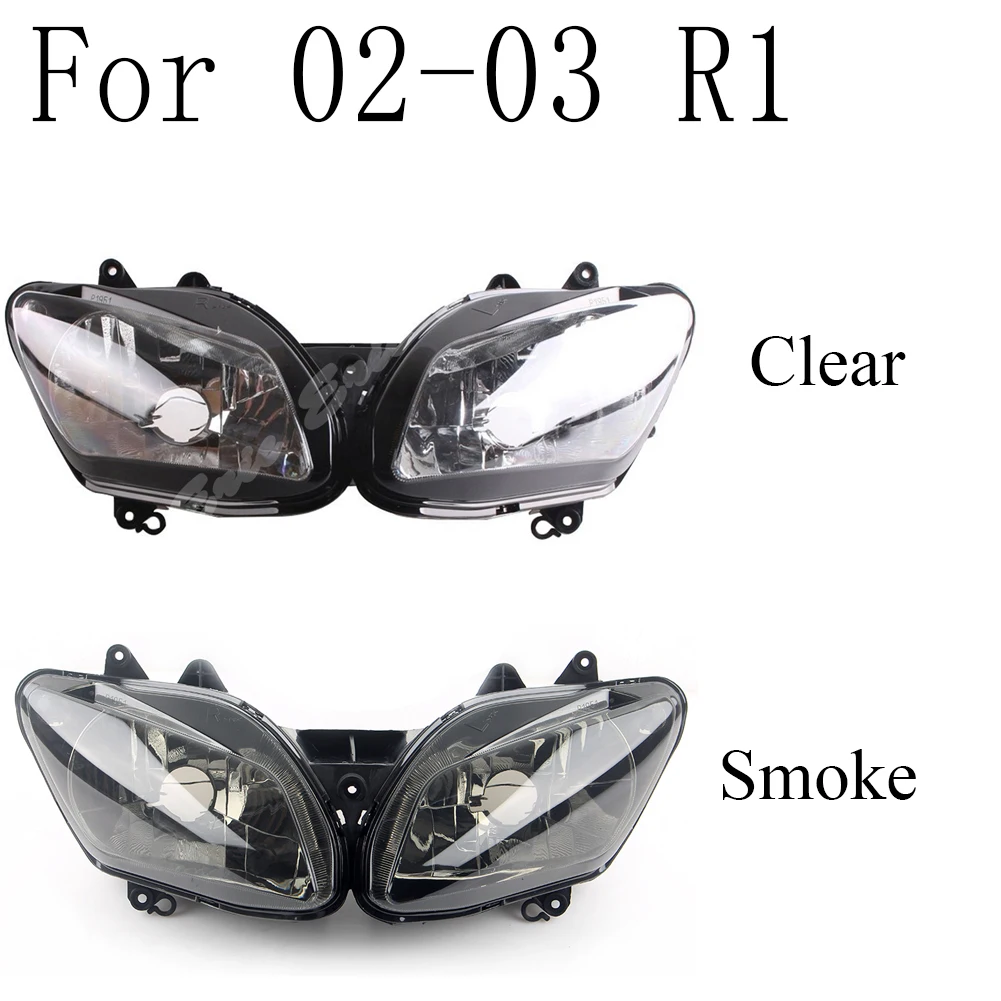 Motorcycle Front Headlight Lamp Assembly For Yamaha YZF-R1 2002 2003 Smoke Clear