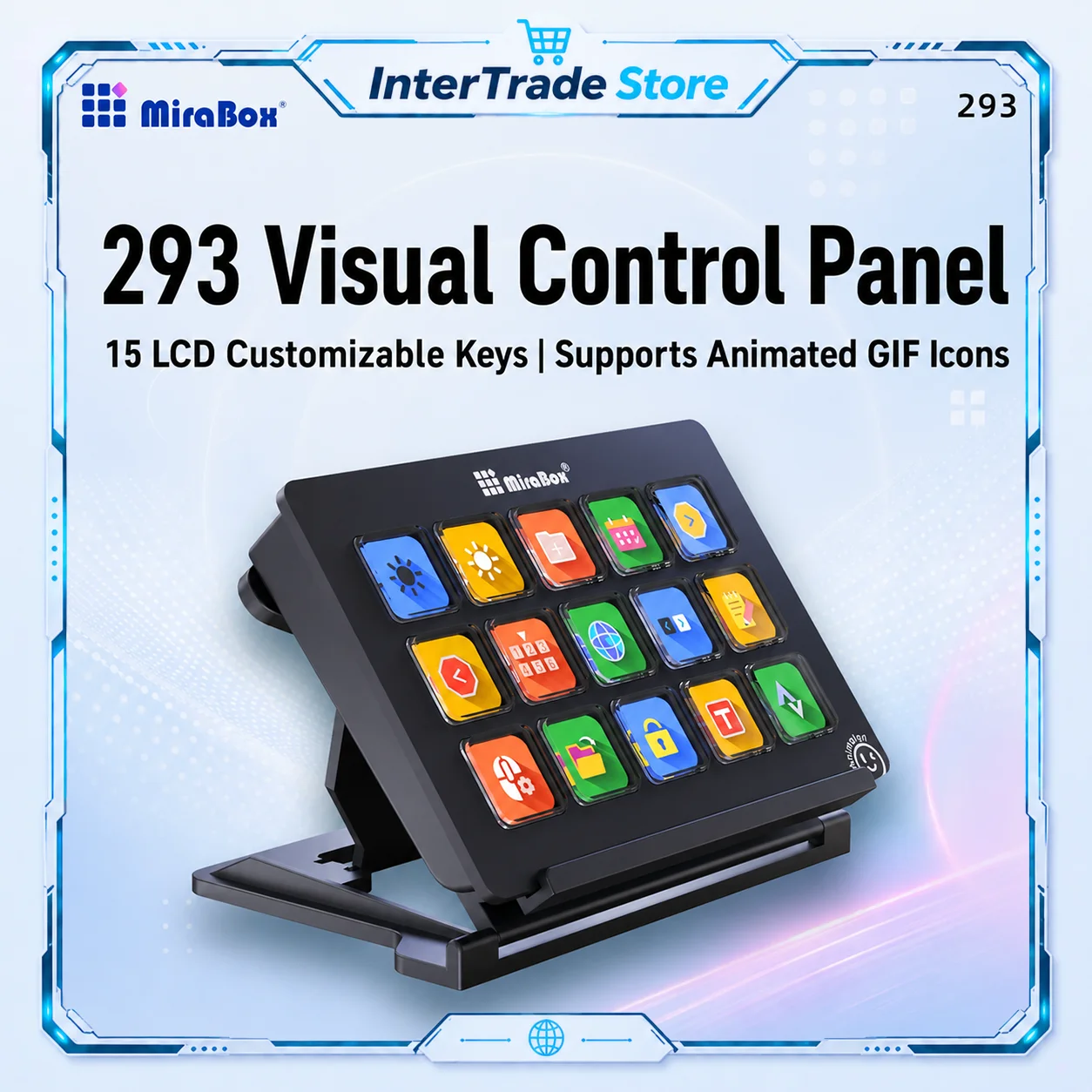 Mirabox 293s カスタムStreamDeckミニ 15キー ビジュアルLCDコントローラーキーボード Windows MacOS ライブストリーミングコンテンツ作成