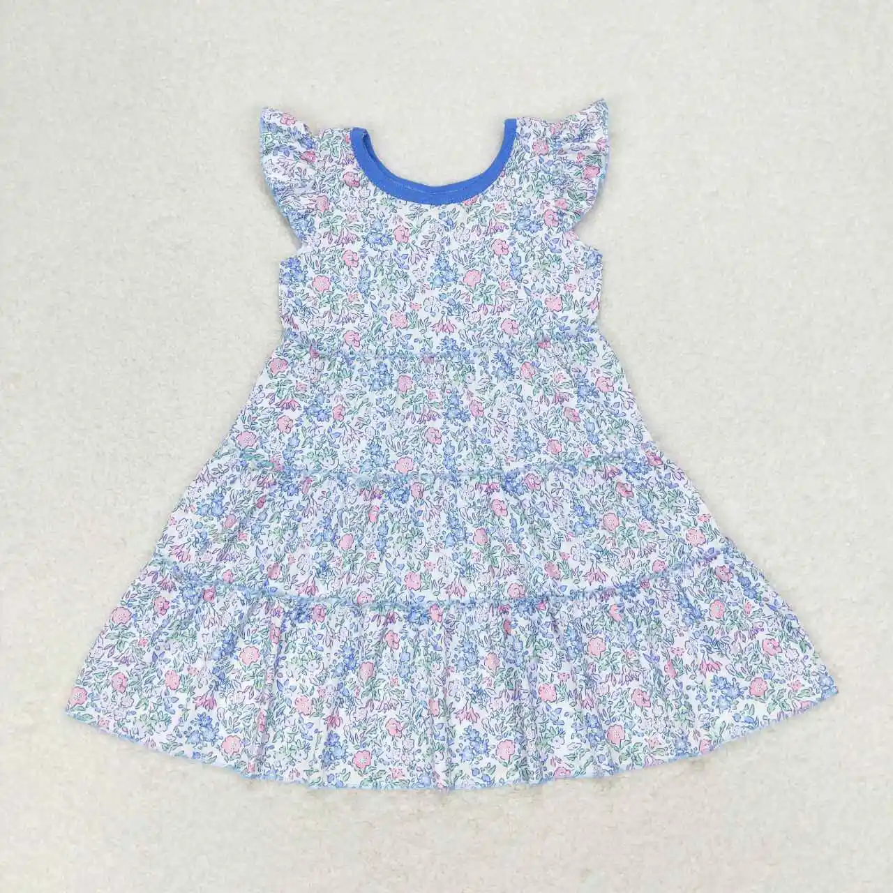 Wholesale toddler children clothing flutter sleeve floral twirl dress kids summer dress baby girl dresses