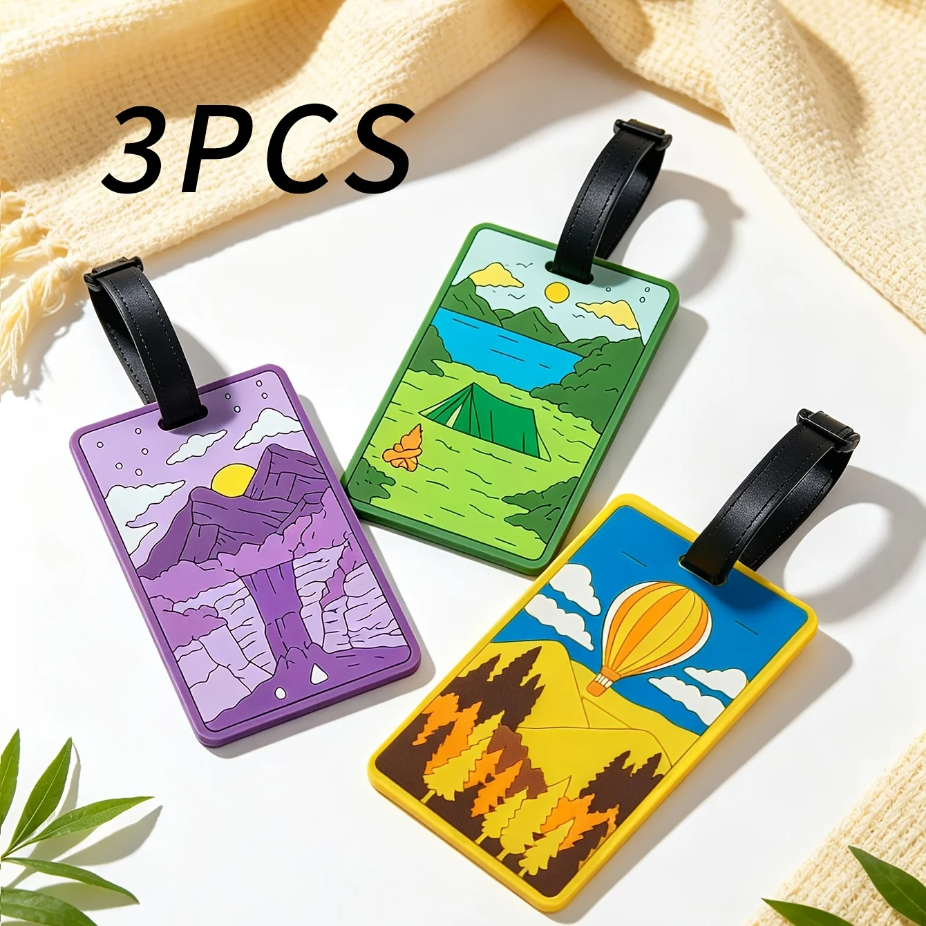3pcs Outdoor Scenery Illustration PVC Luggage Tags Durable Suitcase Boarding Labels Travel Trolley Case Anti-Loss Name Additions