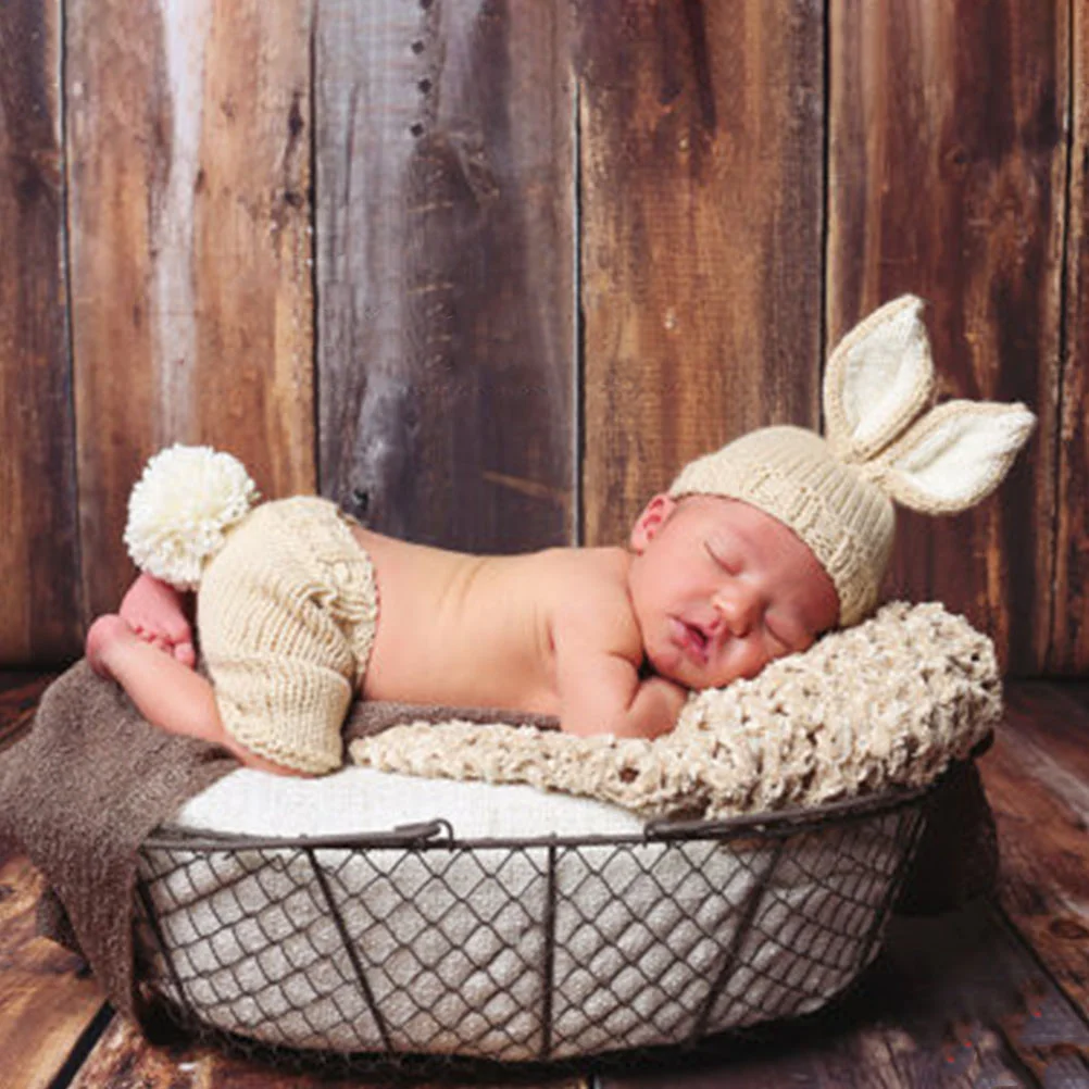 Newborn Sweater Baby Girl Hats Bunny Outfits Photoshoot Set Photography Supplies Yarn Crochet First Birthday Ear