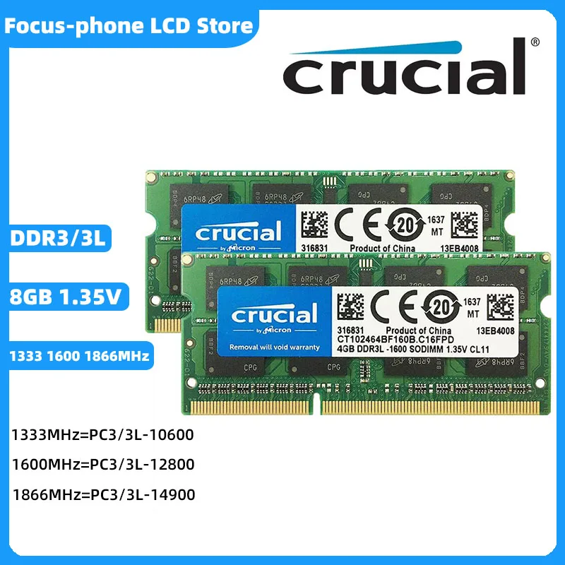 

Crucial RAM DDR3 DDR3L 8GB 1333MHz 1600MHz 1866MHz SODIMM Ram PC-10600 12800 14900 1.5V 1.35V 204Pin for Laptop Notebook Memory