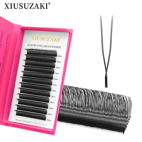 Imagen 2 del producto Extensiones de pestañas XIUSUZAKI U-YY, negro mate, puntas dobles naturales, extensiones de pestañas 2D U YY, pestañas suaves prefabricadas con volumen