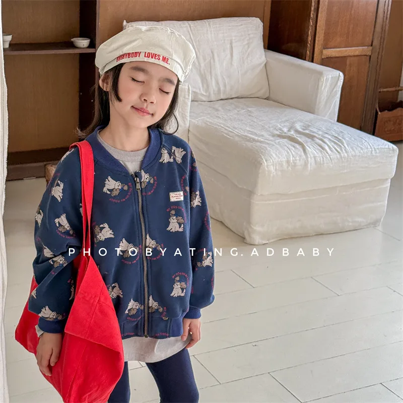2025 Spring New Children Kids Clothes Girls Cartoon Printed Hoodless Sweatshirt 1-6 Years Boys Casual Long Sleeve Cardigans Tops 2