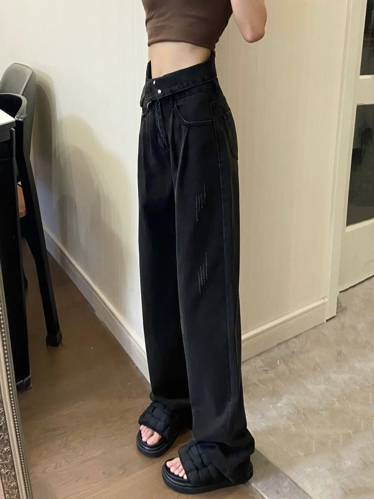 High Waist Straight Leg Jeans Women's plus Size Thin Summer Wide Leg Pants Design Sensation Long Trousers for Pear aped Body