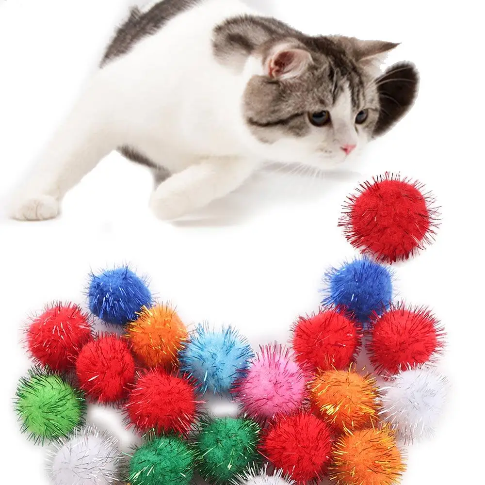 

50pcs pet Toys Interactive Cat Sparkle Balls Toy Funny Cute Glitter Balls Exercise Training Pom Pom Balls Kitten