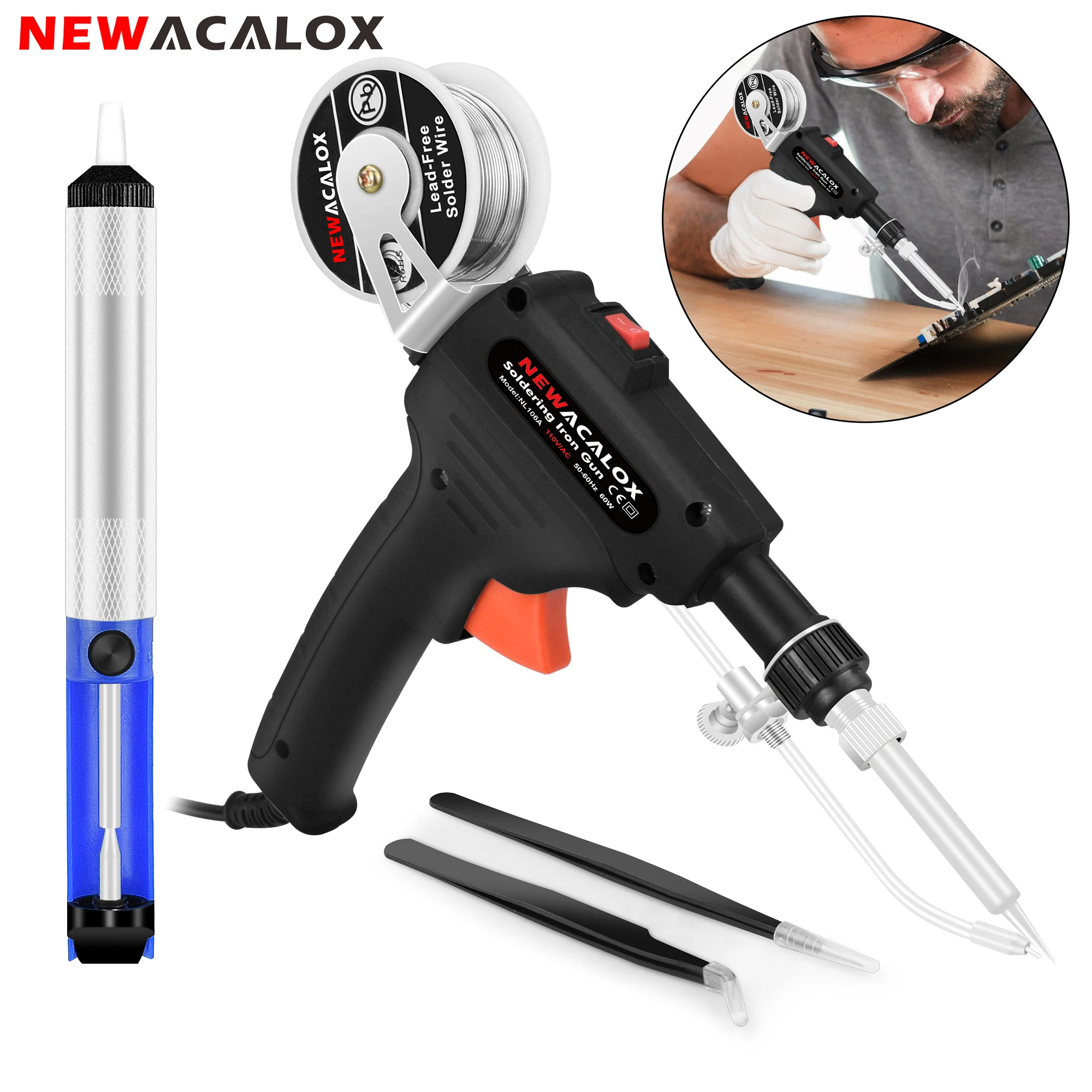 

NEWACALOX 60W Automatic Hand-held Soldering Gun Welding Tool 110V/220V Soldering Iron Kit for Circuit Board Repairs, Home DIY