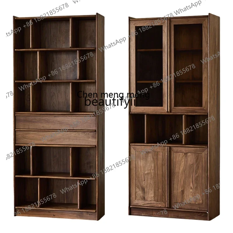 

182C North American black walnut combination bookcase household light luxury living room open storage, locker