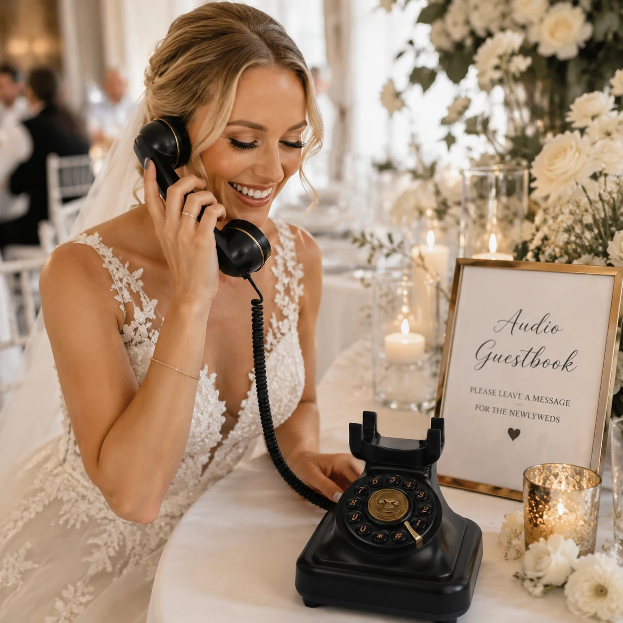 Retro Audio Guest Book with Illuminated Sign, Push-Button Voice Recorder with 8GB SD Card, USB-C Rechargeable, Ideal for Wedding