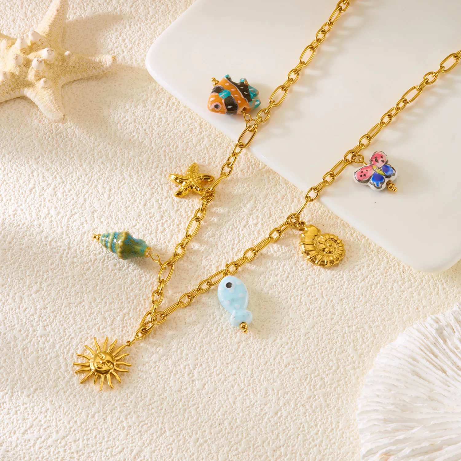 Mode Edelstahl Metall Conch Halsketten für Frauen Nette Shell Quaste Keramik Fisch Halsketten Party Täglichen Schmuck Geschenke – Detail 32