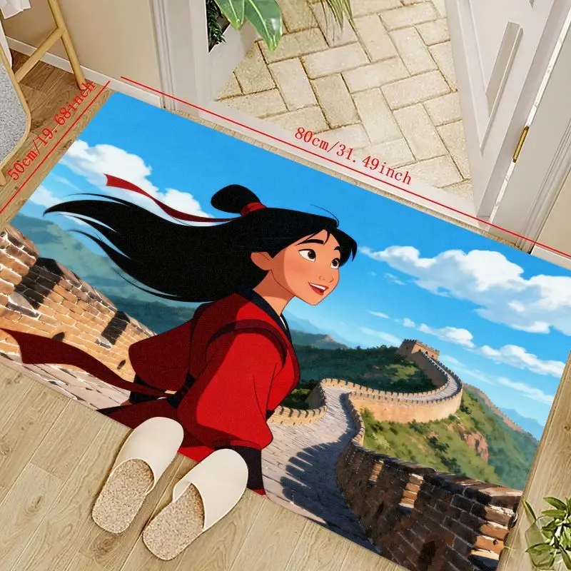 

1PC Disney Mulan Warrior Princess Floor Mat, Cartoon Anime Style Non-slip Washable Entrance Doormat, Soft Absorbent Area Rug for