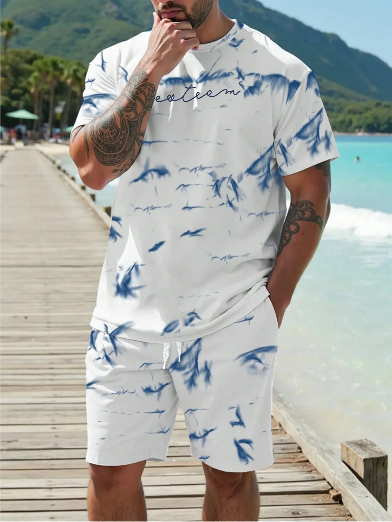 

2026 Summer Men's Suit with 3D Printed Pattern Breathable Lightweight Comfortable Leisure Sports Outdoor Men's Clothing