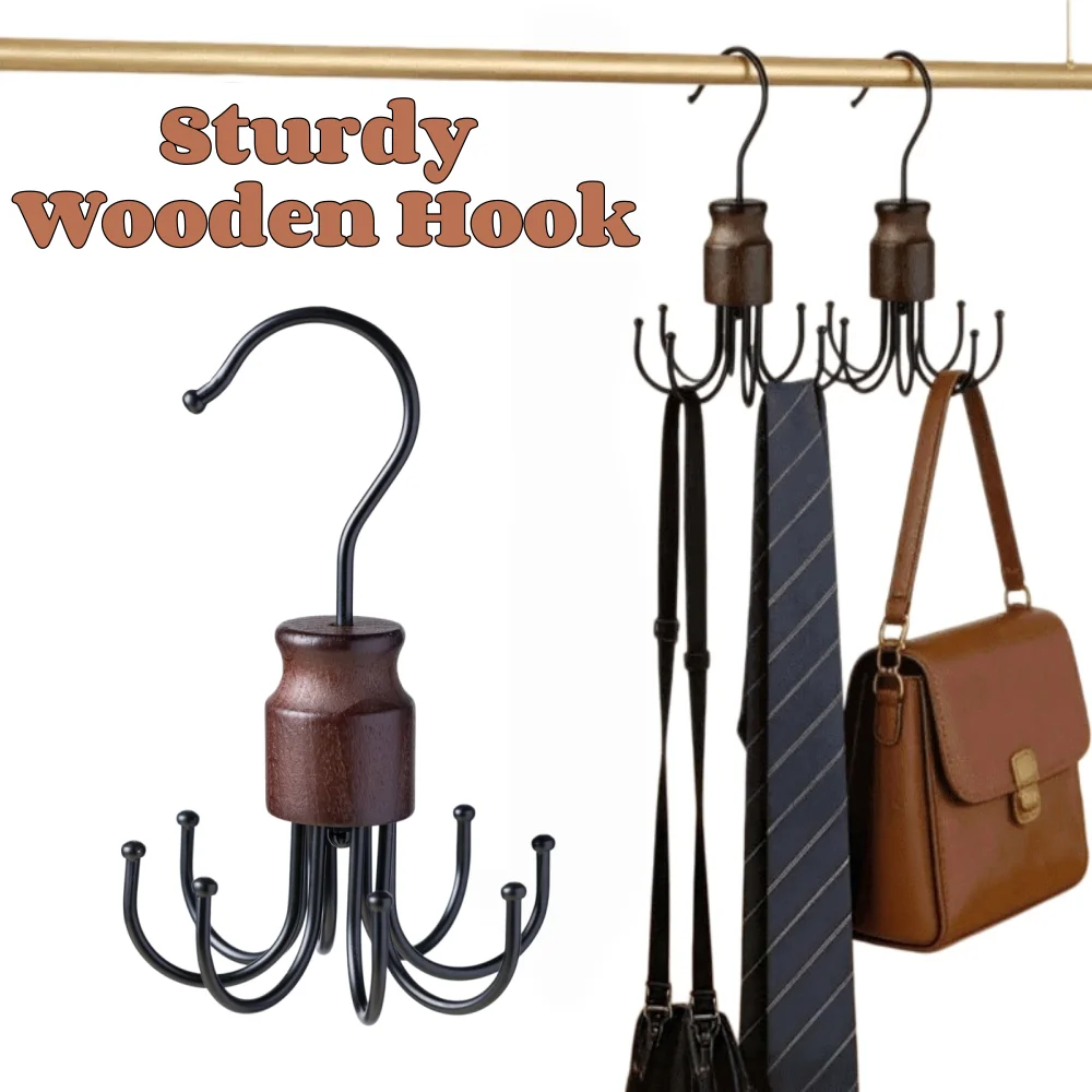 1/3pcs Rotating Wooden Hook Heavy Duty Wardrobe Organizer Multi-functional 8-Claw Hooks for Belt Vests Handbags Storage Hangers