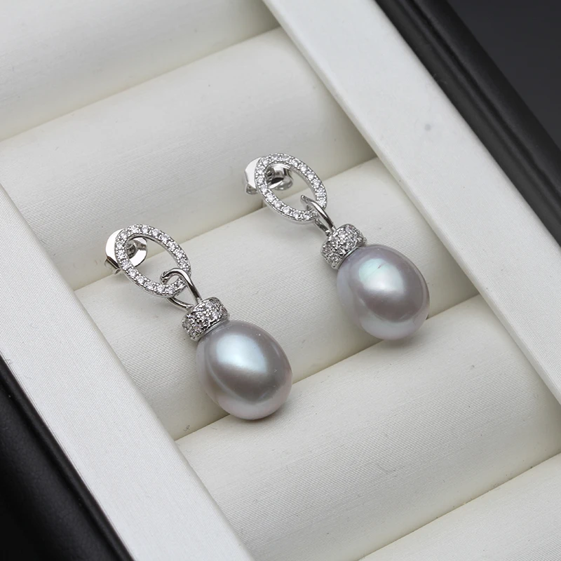 Real 925 Sterling Silver Freshwater Pearl Earring Jewelry,Wedding White Pink Drop Natural Pearl Earrings Girl Birthday Best Gift