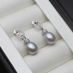 Pendientes de perlas grises de agua dulce Natural para mujer, aretes de tuerca de plata 925 a la moda, joyería fina, regalo de aniversario