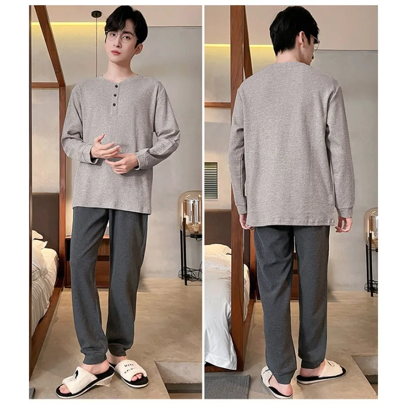 Pajamas Men's Spring Autumn Long Sleeve High-grade Cotton Sleepwear Suit Loose Large Size Homewear Round Neck Loungewear Suit