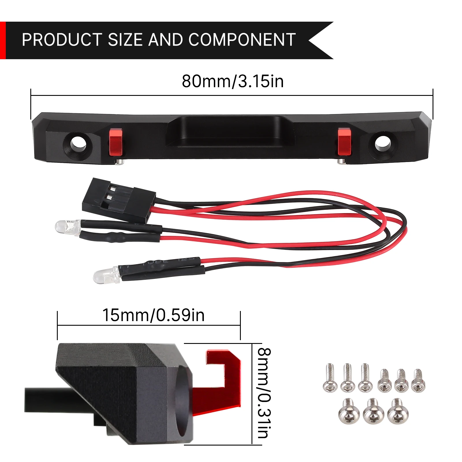 INJORA CNC Aluminum Rear Bumper with Lights for 1/24 RC Crawler Axial SCX24 Jeep Wrangler JLU Upgrade Parts