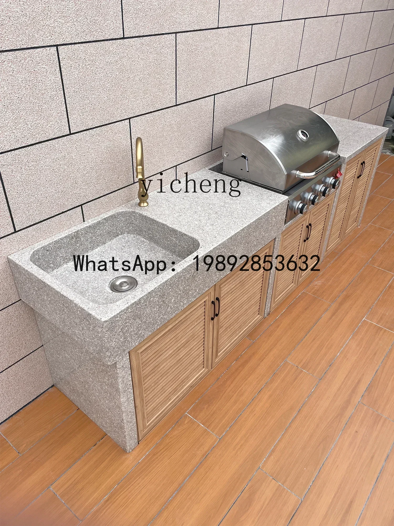 marble barbecue washstand courtyard outdoor stone integrated vegetable pool villa garden kitchen operation workbench