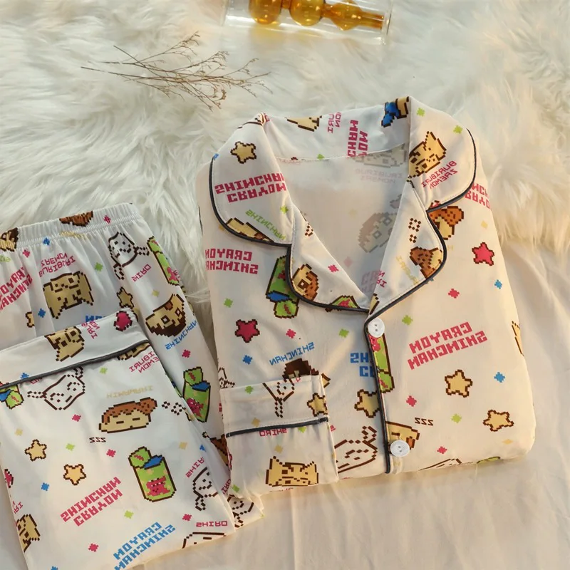 Anime Cartoon Crayon Shin-Chan Pigiama da donna Y2K Primavera e autunno Nuovo studente giapponese Set di vestiti per la casa Regalo per gli amici