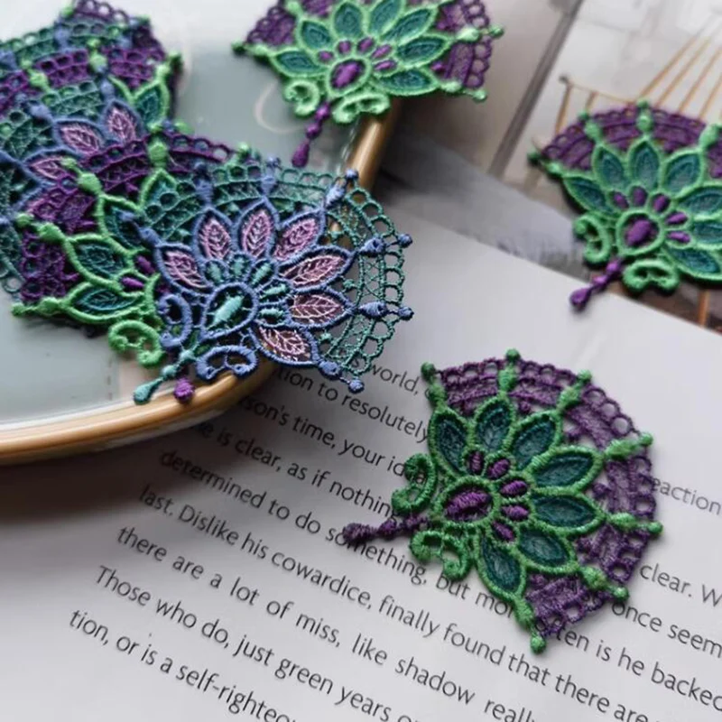 10Pcs Sparkling Green Purple Gradient Embroidered Fan Lace Fabric Patch Used for Decorating Clothing Embroidered Lace Patch