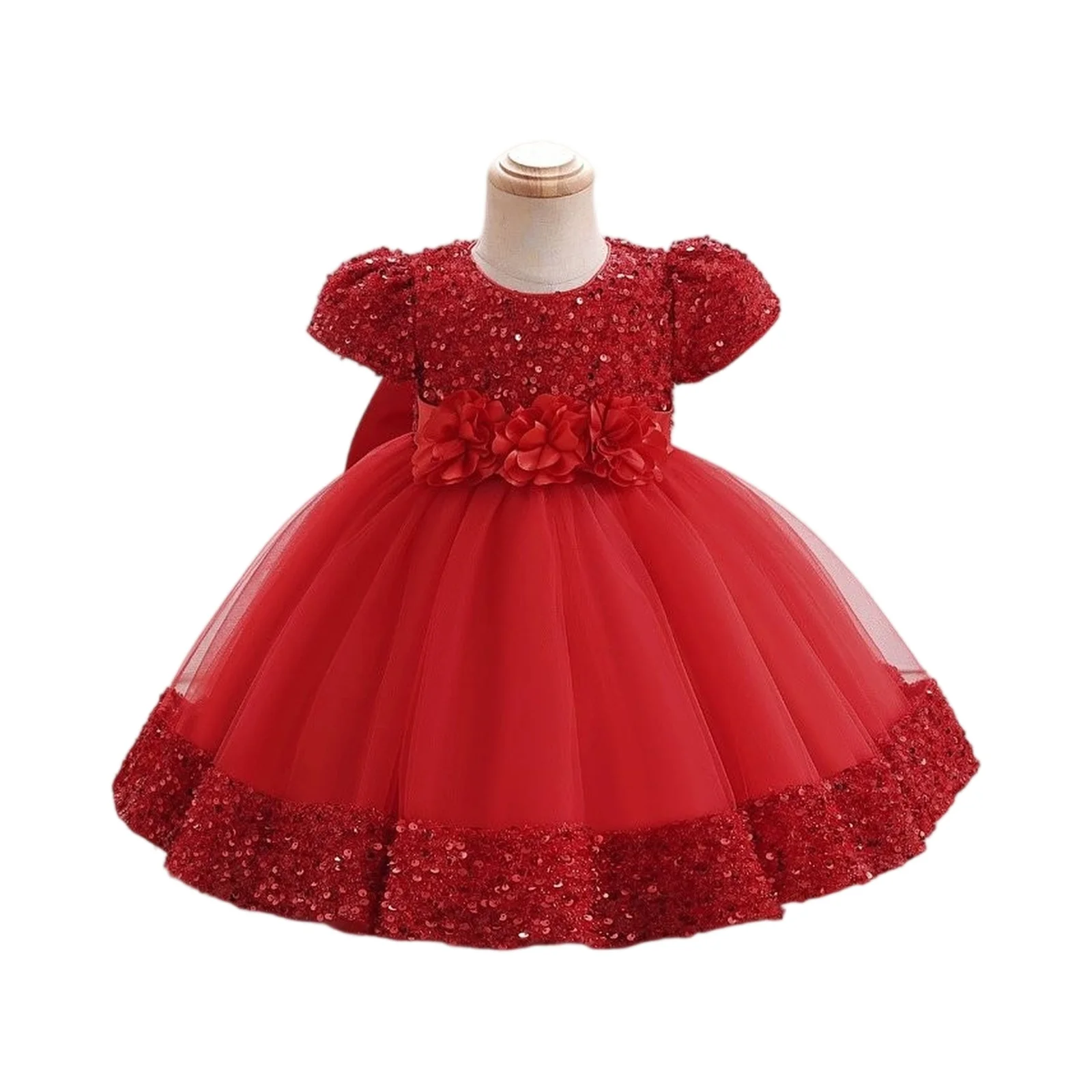 

New Elegant and Beautiful Sequin Flower Fluffy Dress Delicate Graduation Performance Clothing Popular Solid Color Princess Dress
