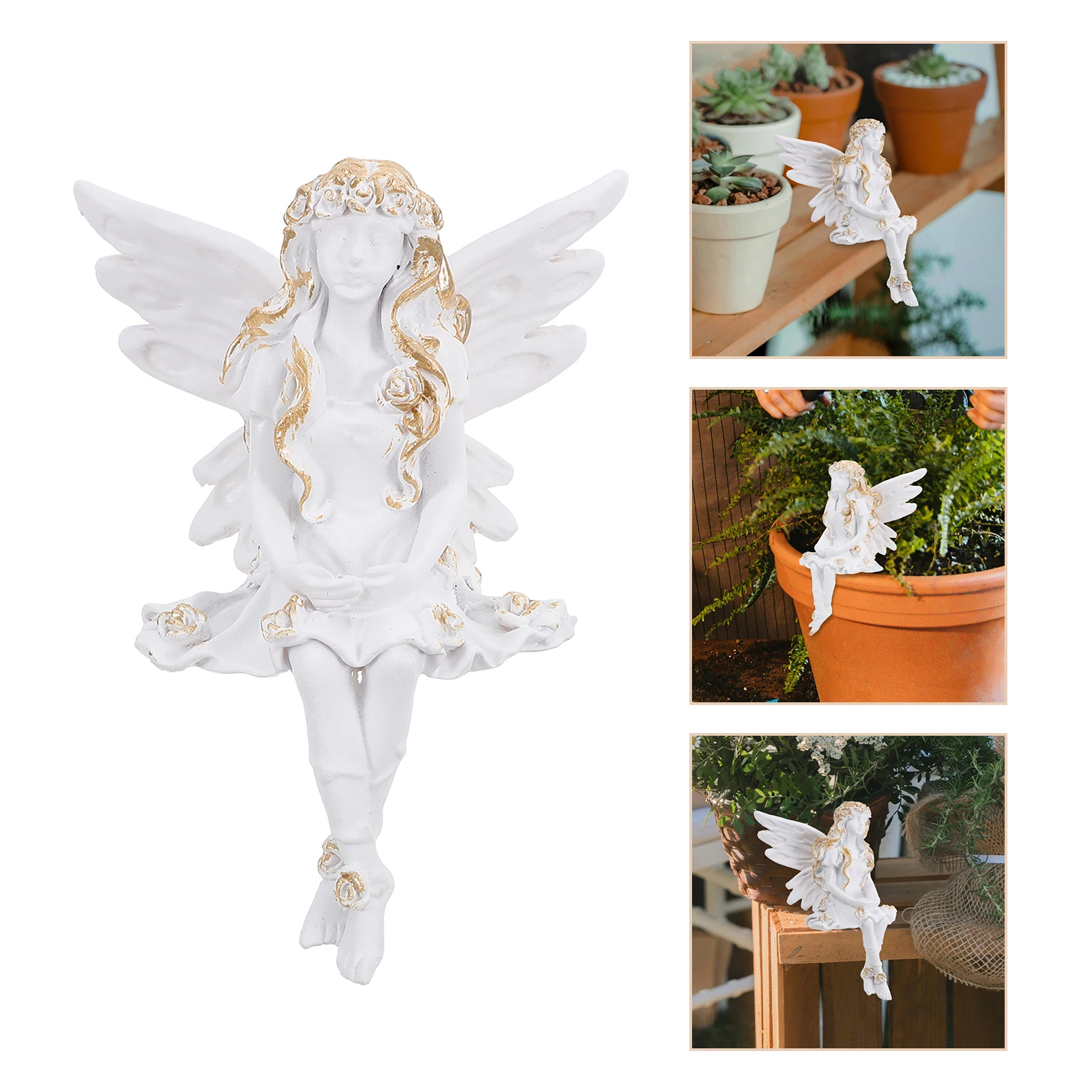 

Exquisite Resin Flower Sculpture Angel Statue Ornament Home Garden Decoration Desktop Fairy Craft Landscaping Ornament