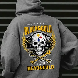 Unisex Black & Golden Steelers Graphic Hoodie Casual Cotton Long Sleeve Hooded Sweatshirt with Slight Stretch Knit Fabric