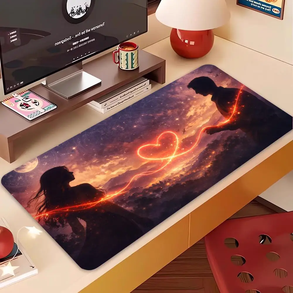 Star heart couple silhouette art HD printing natural rubber flexible non-slip durable stitched edge large size for work study