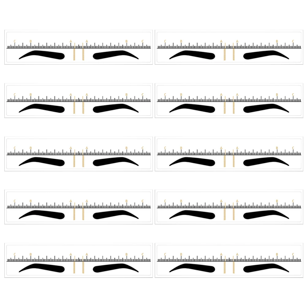 10pcs Disposable Sticker Eyebrow Ruler Shaping Template Plastic Trimming Yellow Wide PVC Measuring Tool Stencil Symmetrical