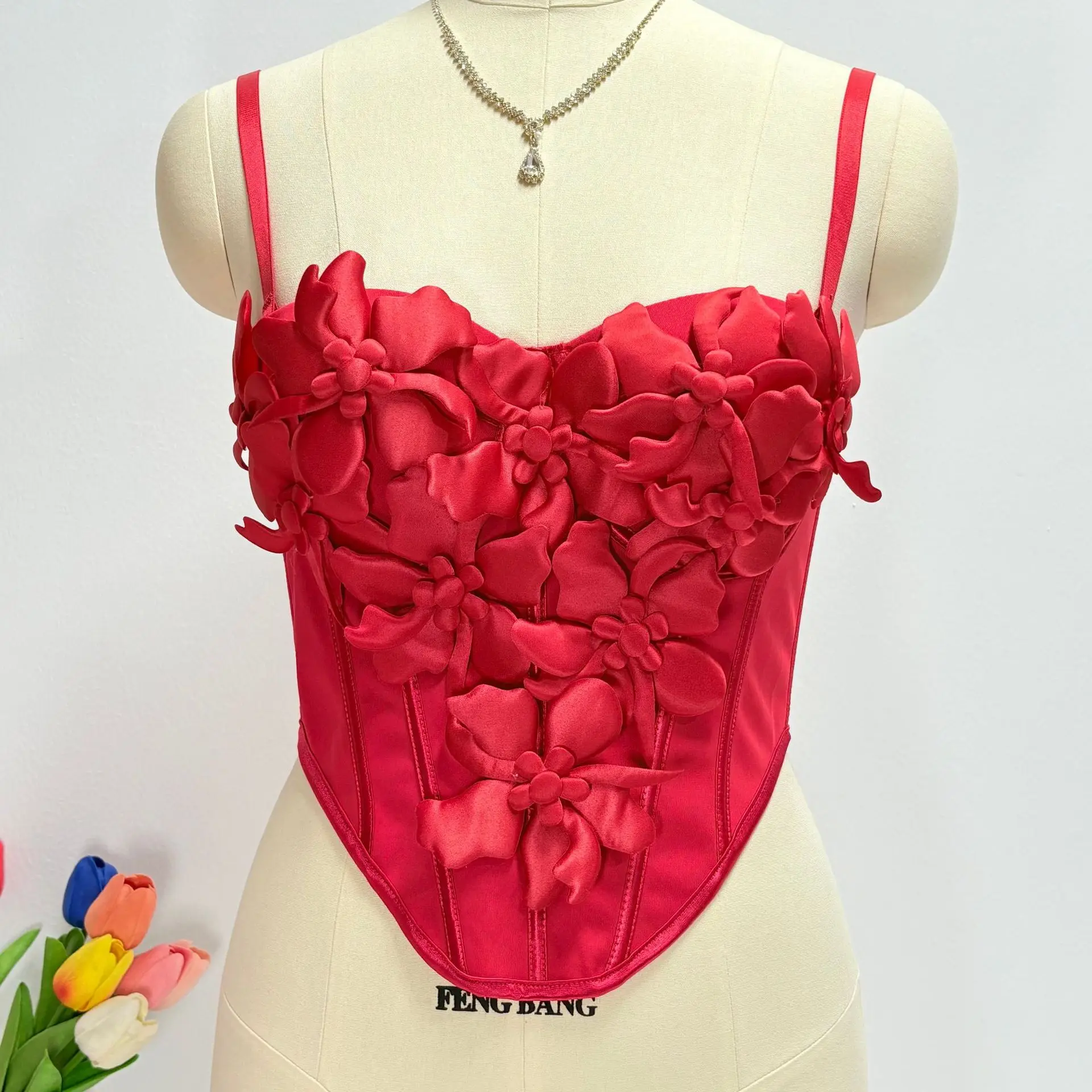 Elegant Floral Applique Lady Cute Bustier Multi Colors Women Corset Girls Slim Evening Wear Crops Top Lady Short Party Wear