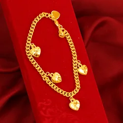 Orginal 24K Gold Plated Bracelet for Men Women Heart Love Pendant Bracelets Bangle Valentine's Day Gifts Wedding Jewelry Gifts