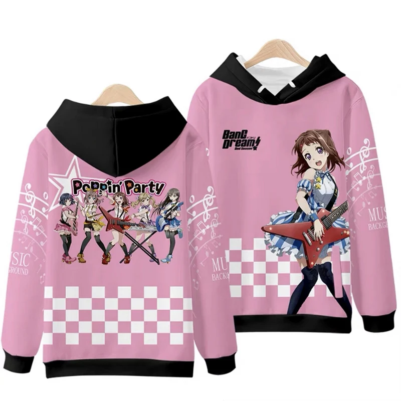 Japan Anime Music Kawaii Cute BanG Dream! 3d Hoodies Sweatshirts Fashion Men Women Long Sleeve Pocket Hooded Pullover Streetwear