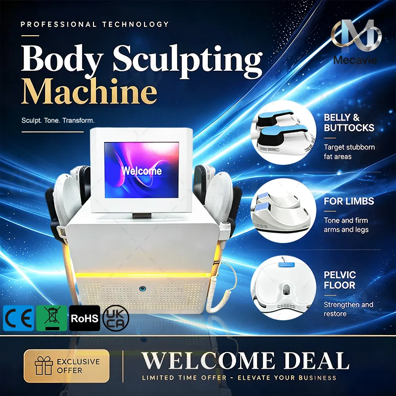 High Intensity Focused Magnetic Body Contouring Machine 6500W 4 Handles New Look Emergency Stop Button Salon Equipment USA Mexic