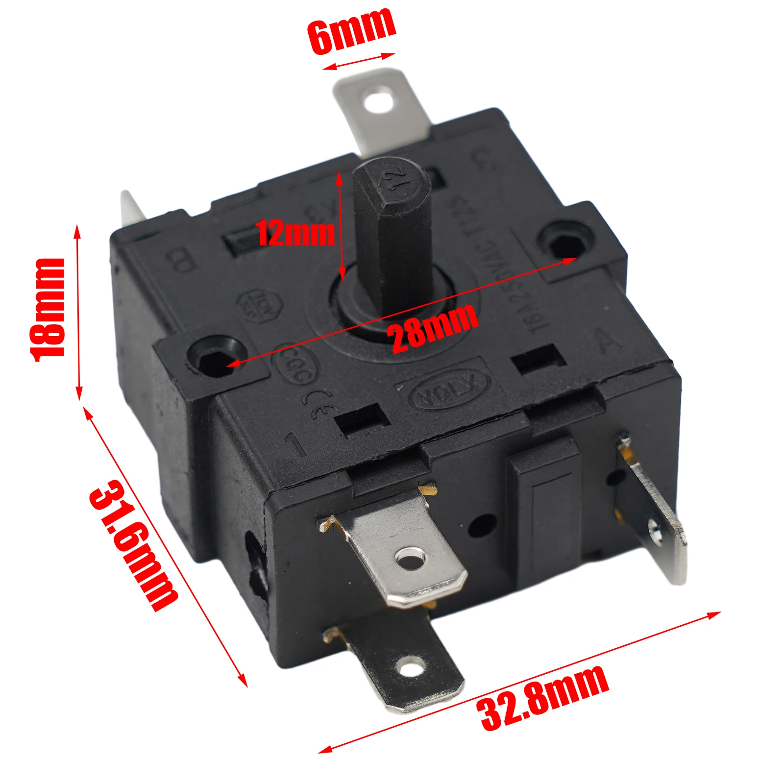 Electric Room Heater 3 Pin 5Pin Rotary Switch Selector AC250V 16A Radiator Black Gear Switch Power Supply Adaptor