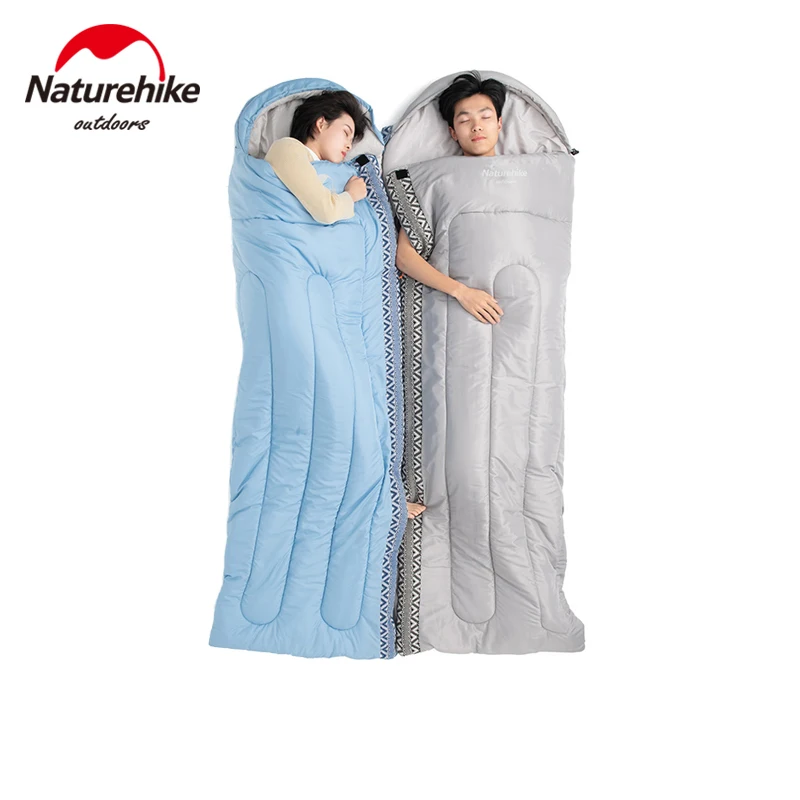 Naturehike-saco de dormir con sobre de empalme portátil para exteriores, cómodo, transpirable, para viajes en campamento, ultraligero con sombrero, saco de dormir