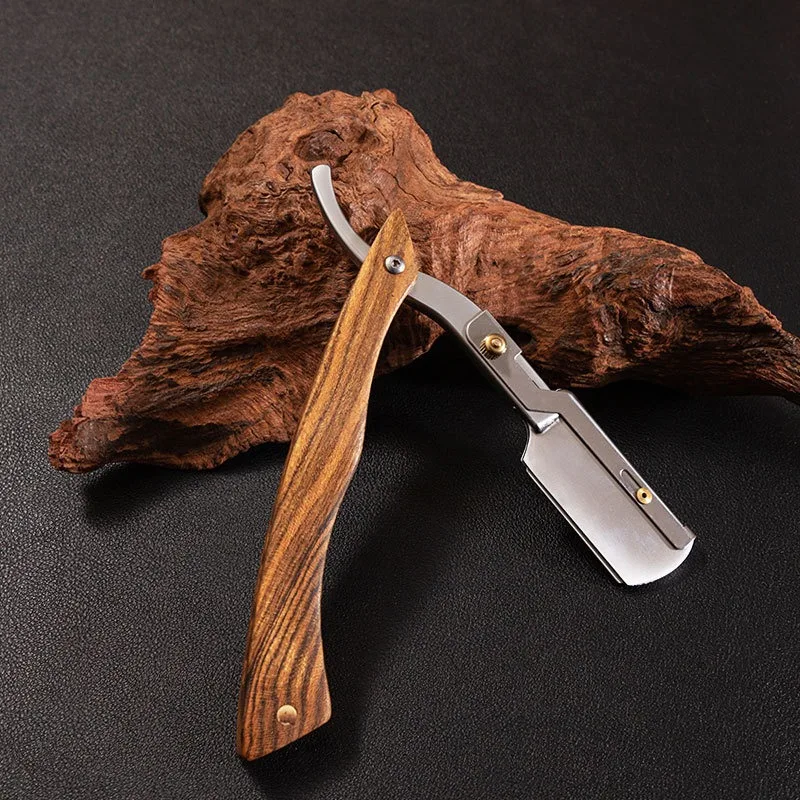 New Wooden Trimmer Manual Shaver Professional Straight Edge Stainless Steel Sharp Barber Razor Folding Shaving Knife For Men
