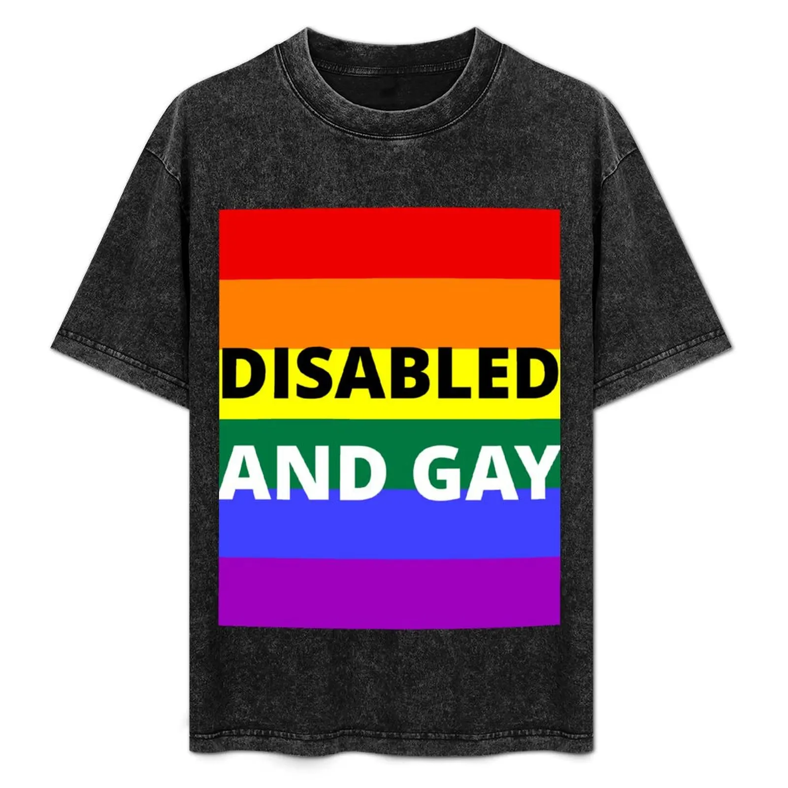 

DISABLED AND GAY on rainbow background T-Shirt Simple Line Art Print Tee