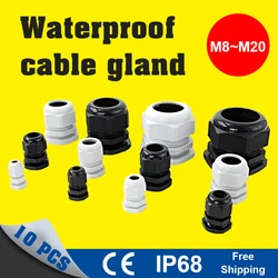 10PCs Waterproof Cable Gland Black Plastic Seal Joint Nylon M8 M10 M12 M14 M16 M18 M20 IP68 White Cable Fixing Nylon Connector