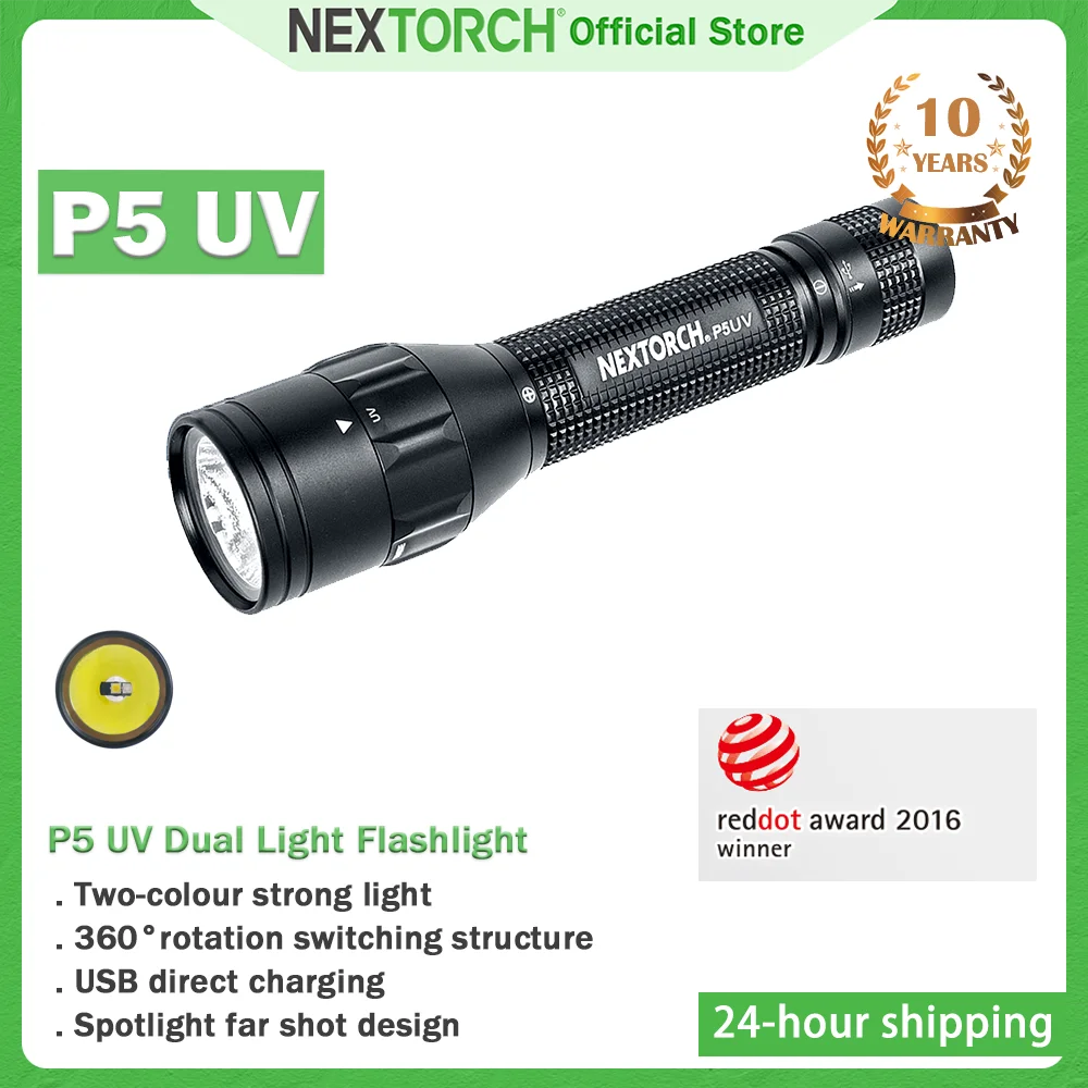 

NEXTORCH P5 УФ-светодиодный фонарик, двойной интенсивный свет УФ-излучения мощностью 1000 МВт, перезаряжаемый фонарь высокой яркости, 360 ° осмотр
