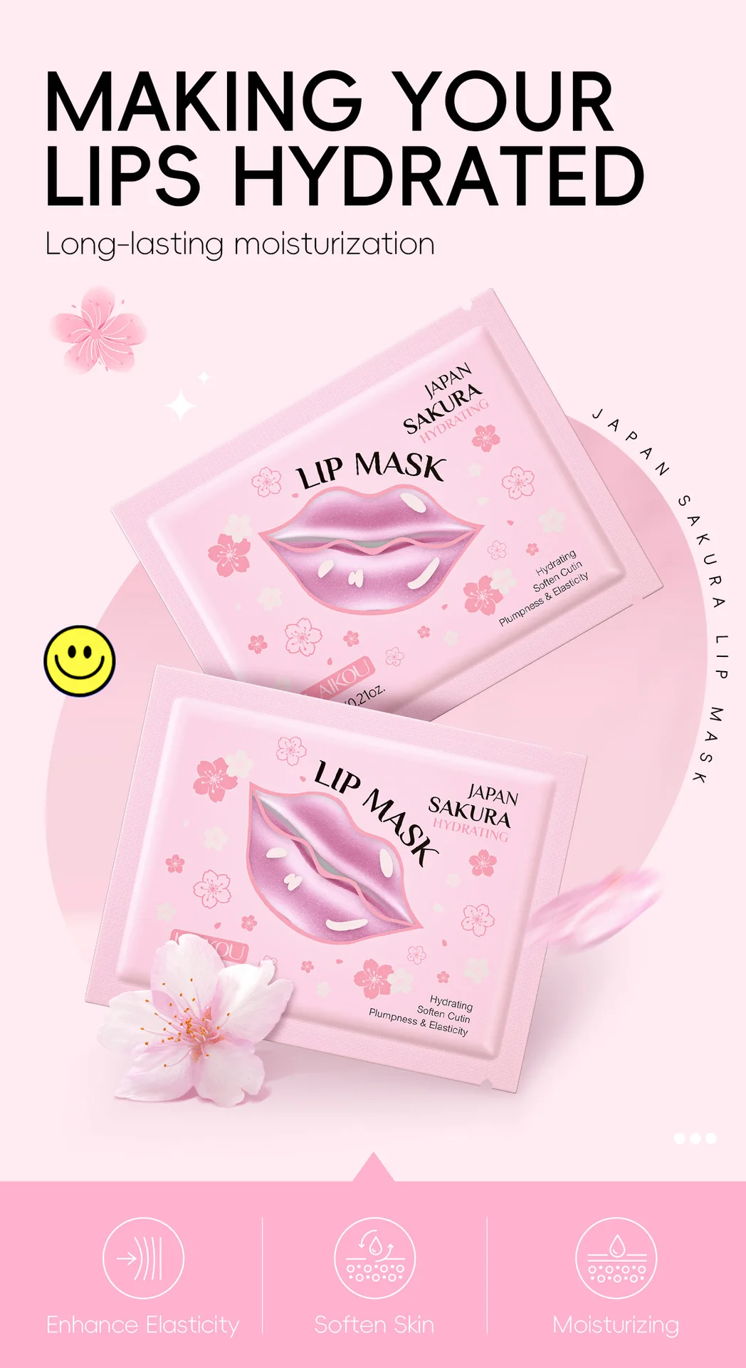 LAIKOU Elastic Tender Cherry Blossom Lip Mask Care Moisturizing Deep Nourishing Reduce Fine Lines Remove Dead Skin Desiccation