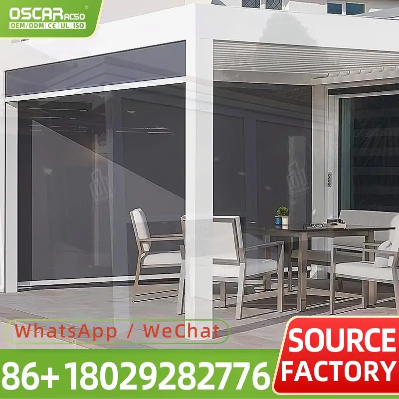 Outdoor Motorized Louvered Aluminum Gazebo and Pergola for Patio Garden Backyard Rolling shutter