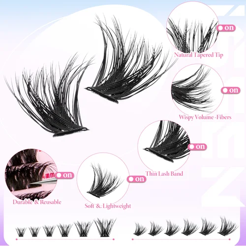 Imagen 2 del producto Kit de grupos de pestañas con púas, extensiones inferiores, pestañas postizas con unión y sello, pestañas individuales tenues, venta al por mayor, paquete grande