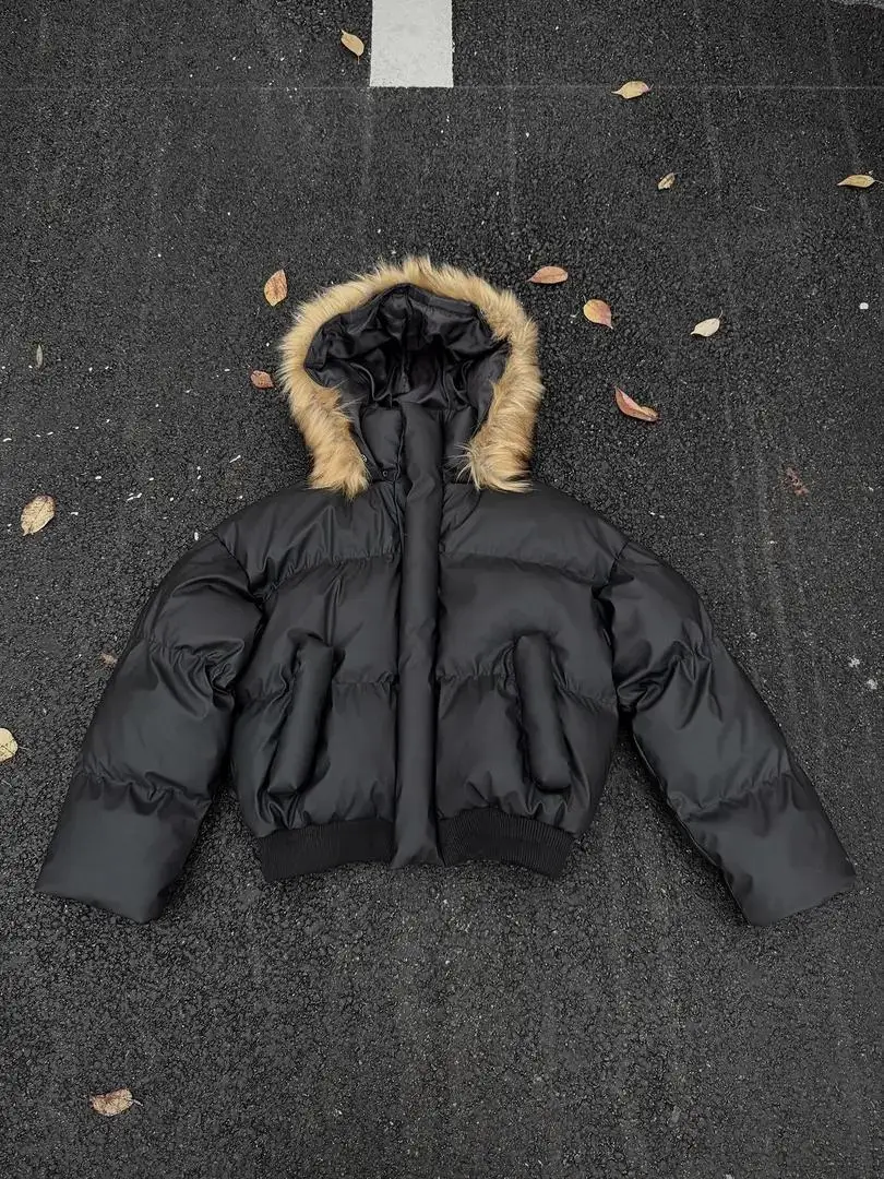 

Американская короткая куртка с меховым воротником, мужская парка с капюшоном, куртка с капюшоном и длинным рукавом, зимний повседневный свободный кардиган, пальто на молнии в стиле Харадзюку