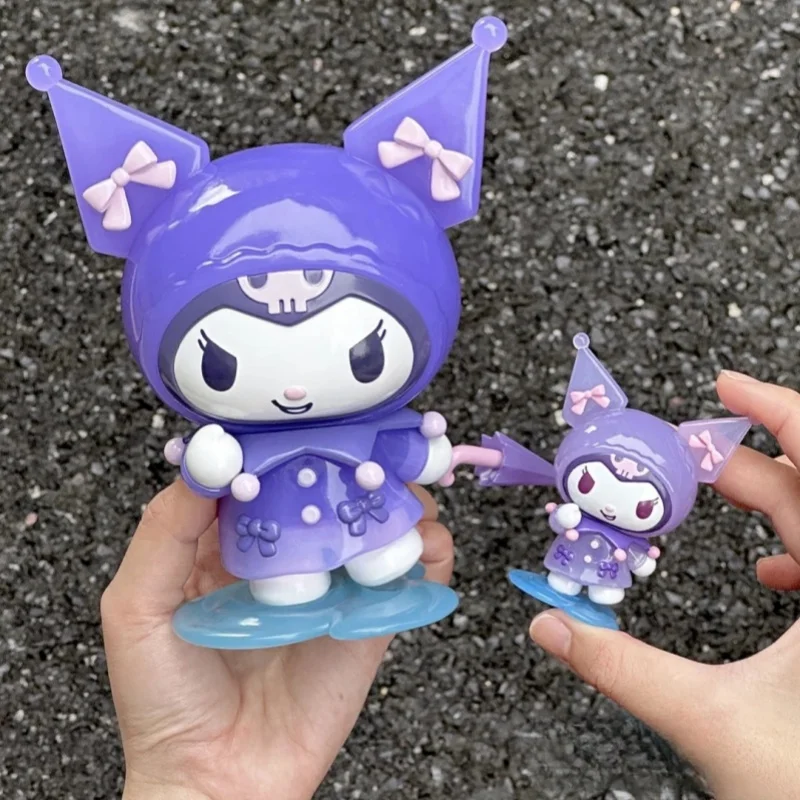 16cm Sanrio Raining Day Series Action Figure My Melody Kuromi Pachacco Pom Pom Purin Big Model Doll Ornament Gift Toy